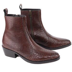 Straight to Hell Richards Brown Croc-Embossed Leather Ankle Boots – NWOB 7